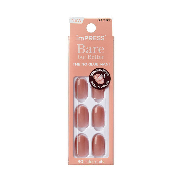 imPRESS Color Bare but Better Press-On Nails, No Glue, Charmer, Short Oval, 33 Ct.
