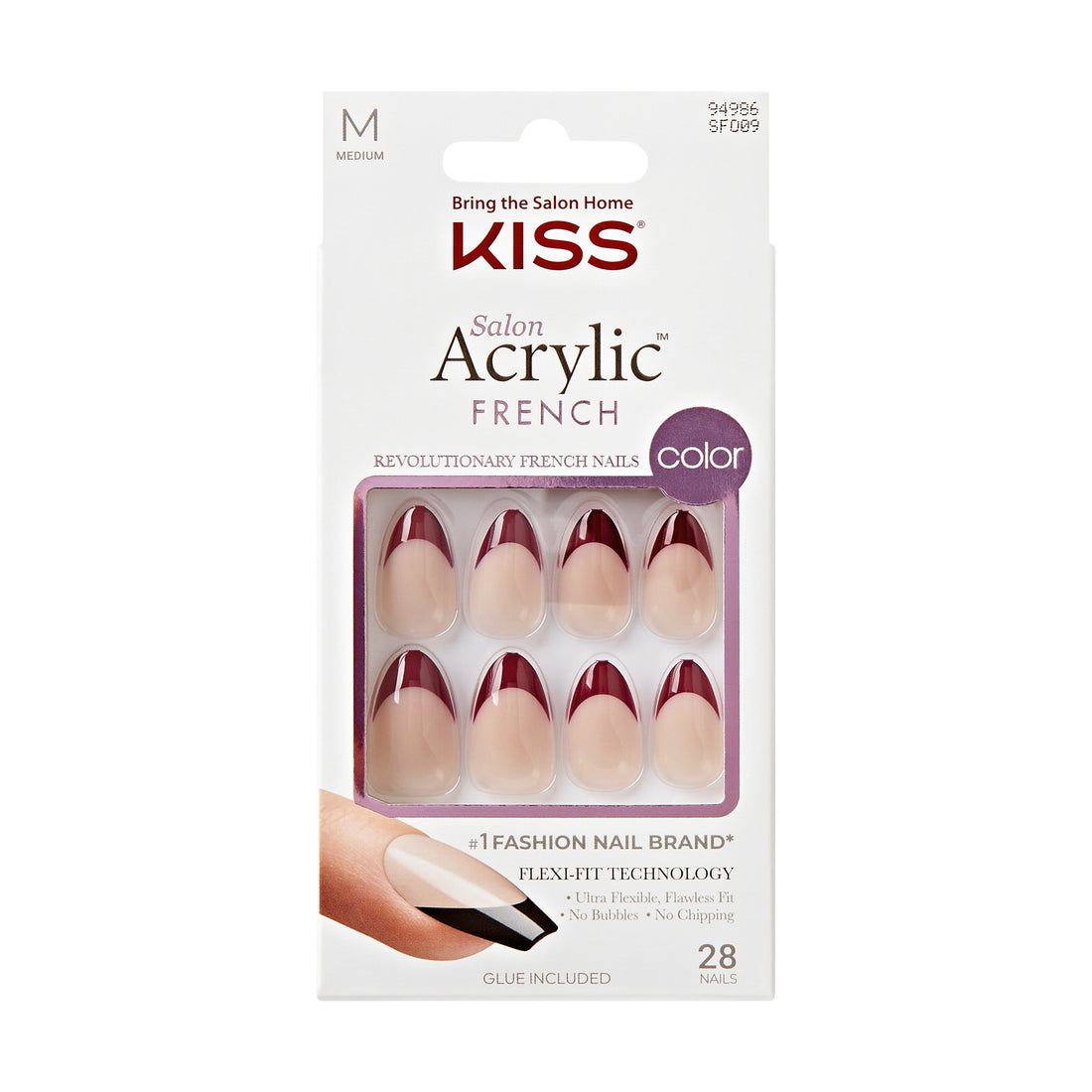 Kiss Salon Acrylic French Color Press On Nails, ‘Catchy’, Purple, Medium Almond, 28 Count