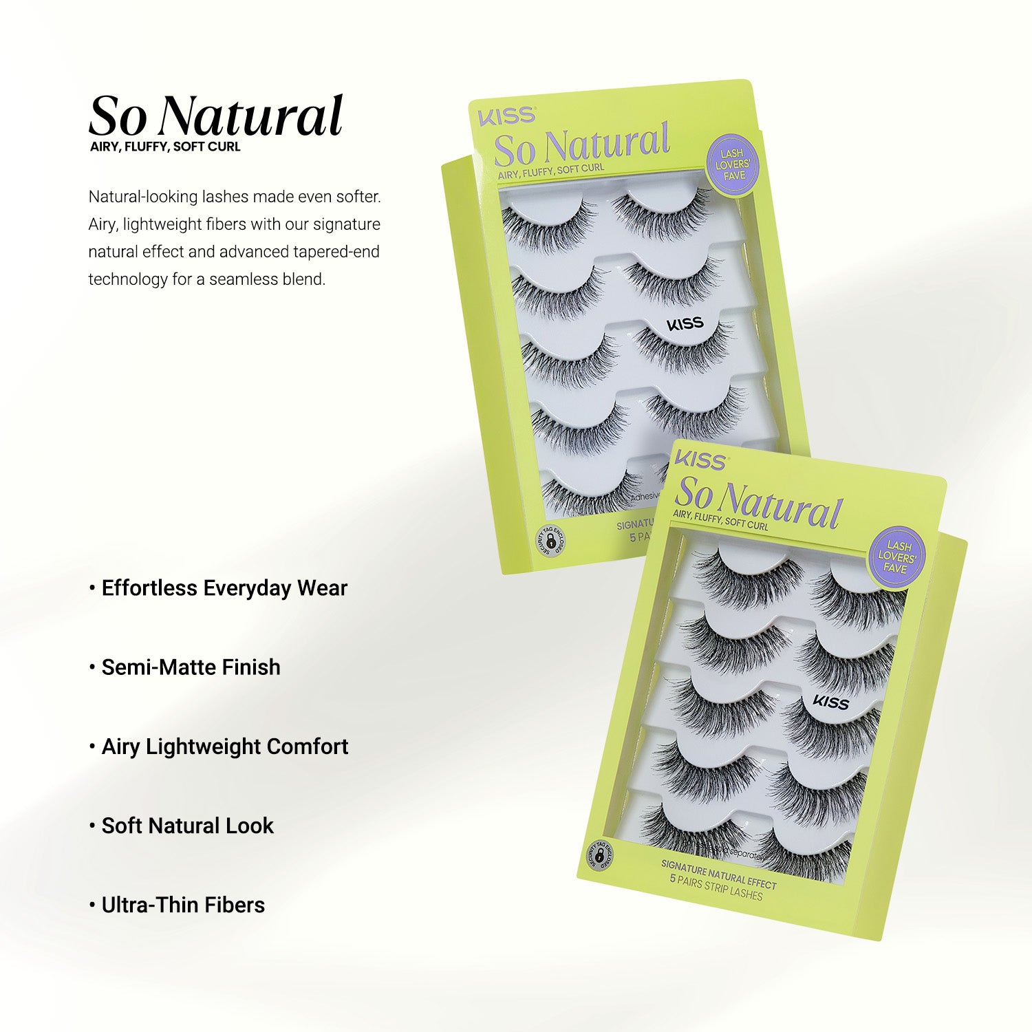 KISS So Natural falešné řasy, „Fluffy Natural“, 10 mm–12 mm, střední objem, 5 párů