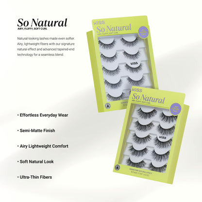 KISS So Natural falešné řasy, „Fluffy Natural“, 10 mm–12 mm, střední objem, 5 párů