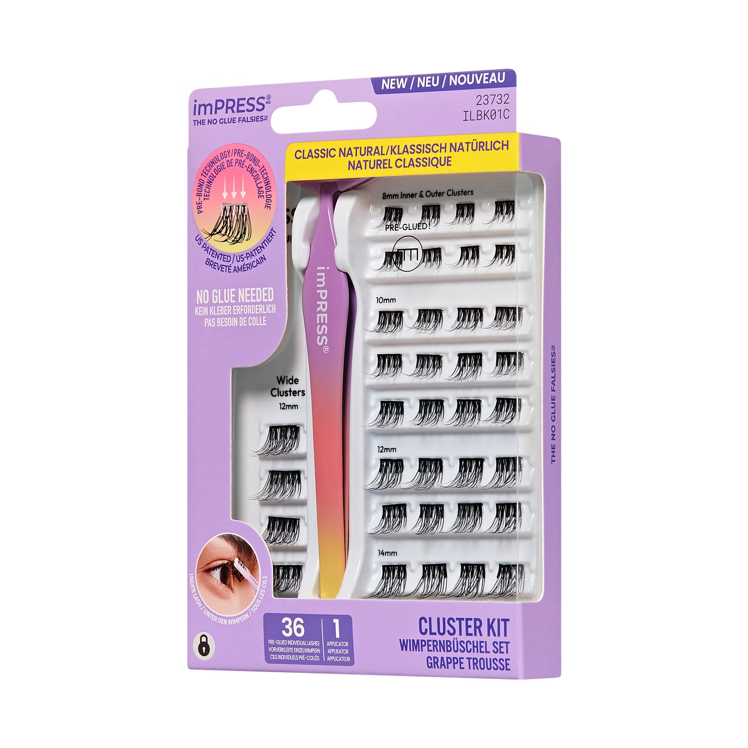 KISS imPRESS Falsies Press On Self Adhesive Eyelashes, Classic Natural, 36 Lash Clusters (Copy)