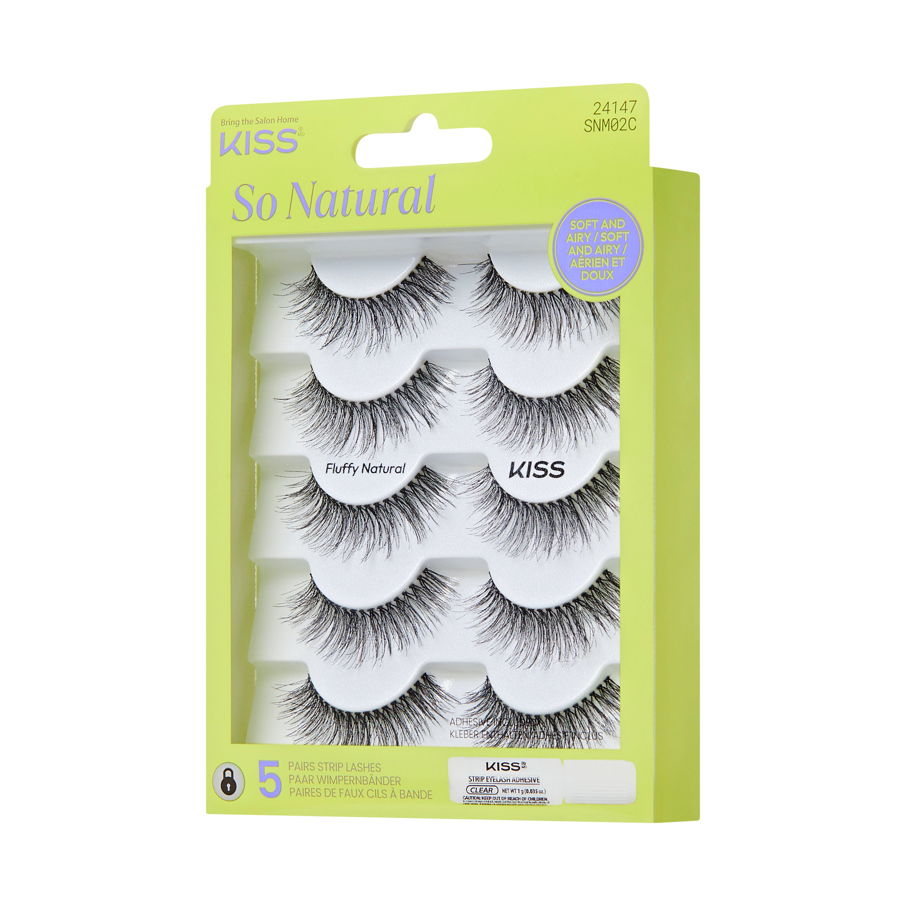 KISS So Natural falešné řasy, „Fluffy Natural“, 10 mm–12 mm, střední objem, 5 párů