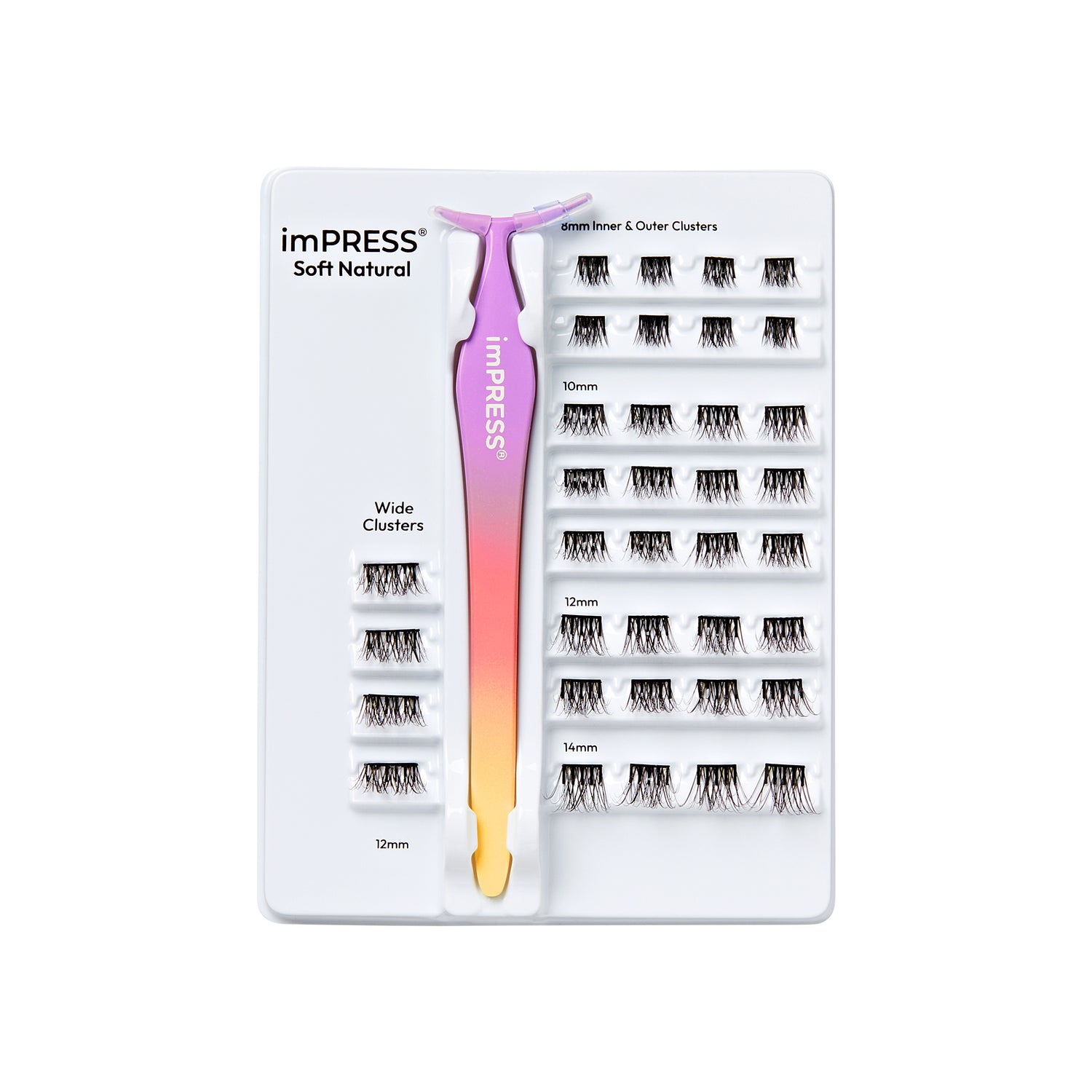 KISS imPRESS Press On Self Adhesive Eyelashes, 8mm–14mm, Soft Natural, 36 Lash Clusters (Copy)