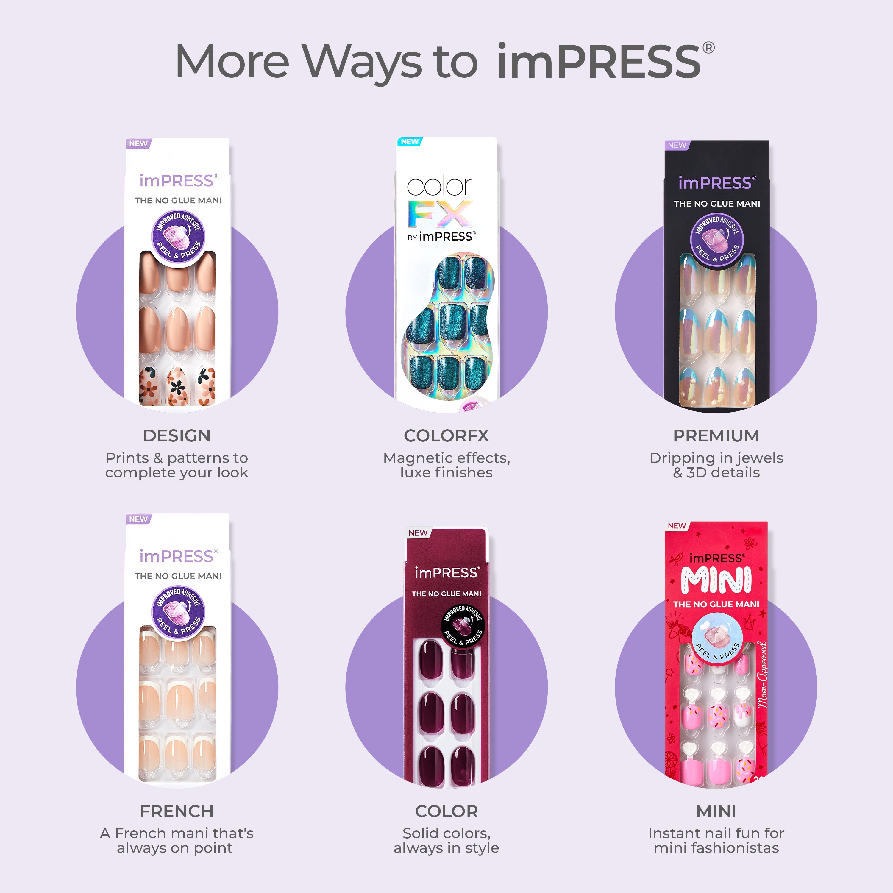 Kiss Impress Press On Nails, „U řeky“, Černé, Střední rakve, 30 kusů