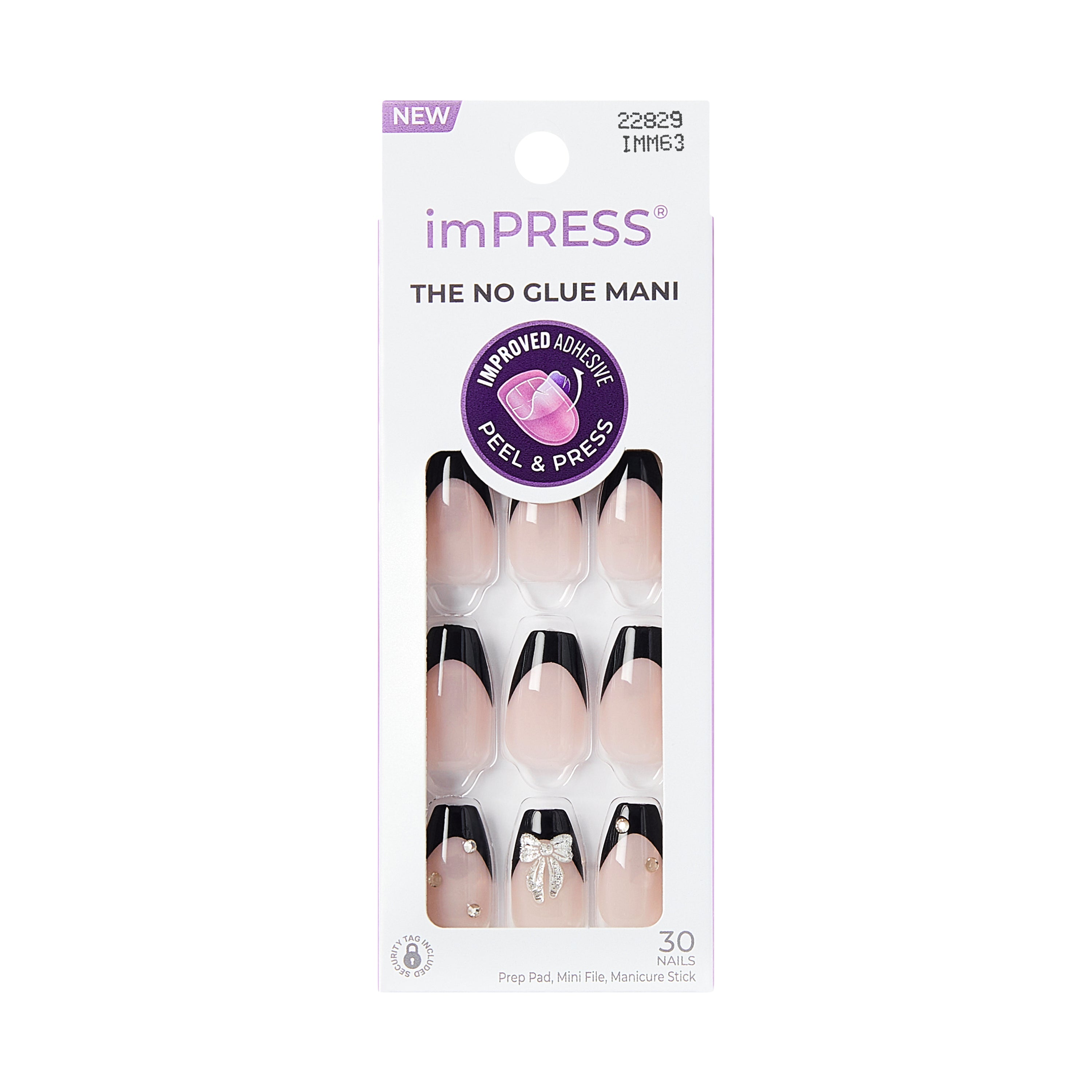 Kiss Impress Press On Nails, „U řeky“, Černé, Střední rakve, 30 kusů
