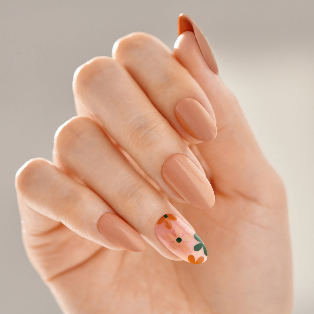 Impress Design Press On Nails , No Glue Needed, Beige, Medium Length, Almond Shape, 30 Ct.