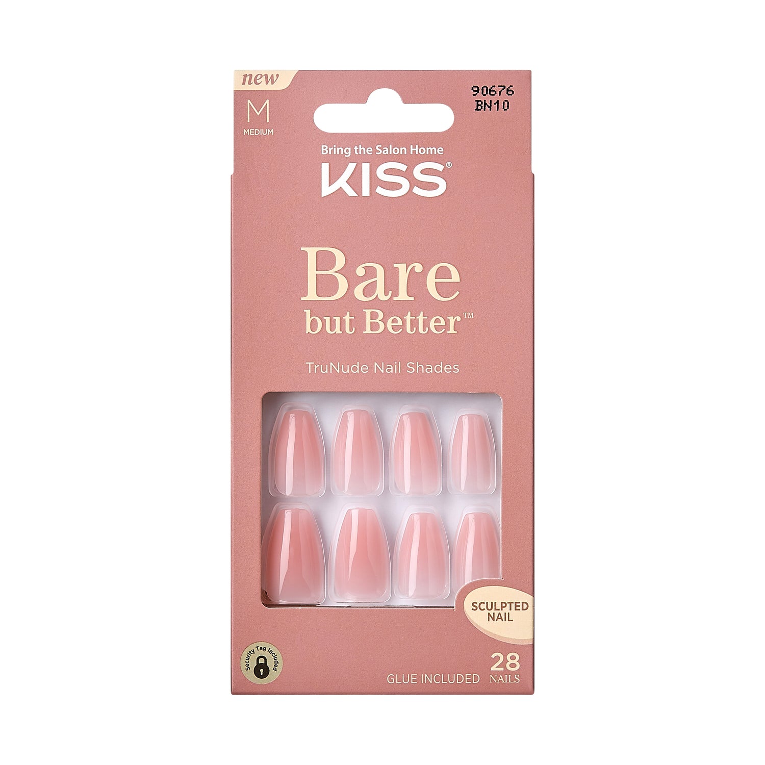 Kiss Bare but Better TruNude Press On Nails, střední délka, tvar rakve, 28 ks.