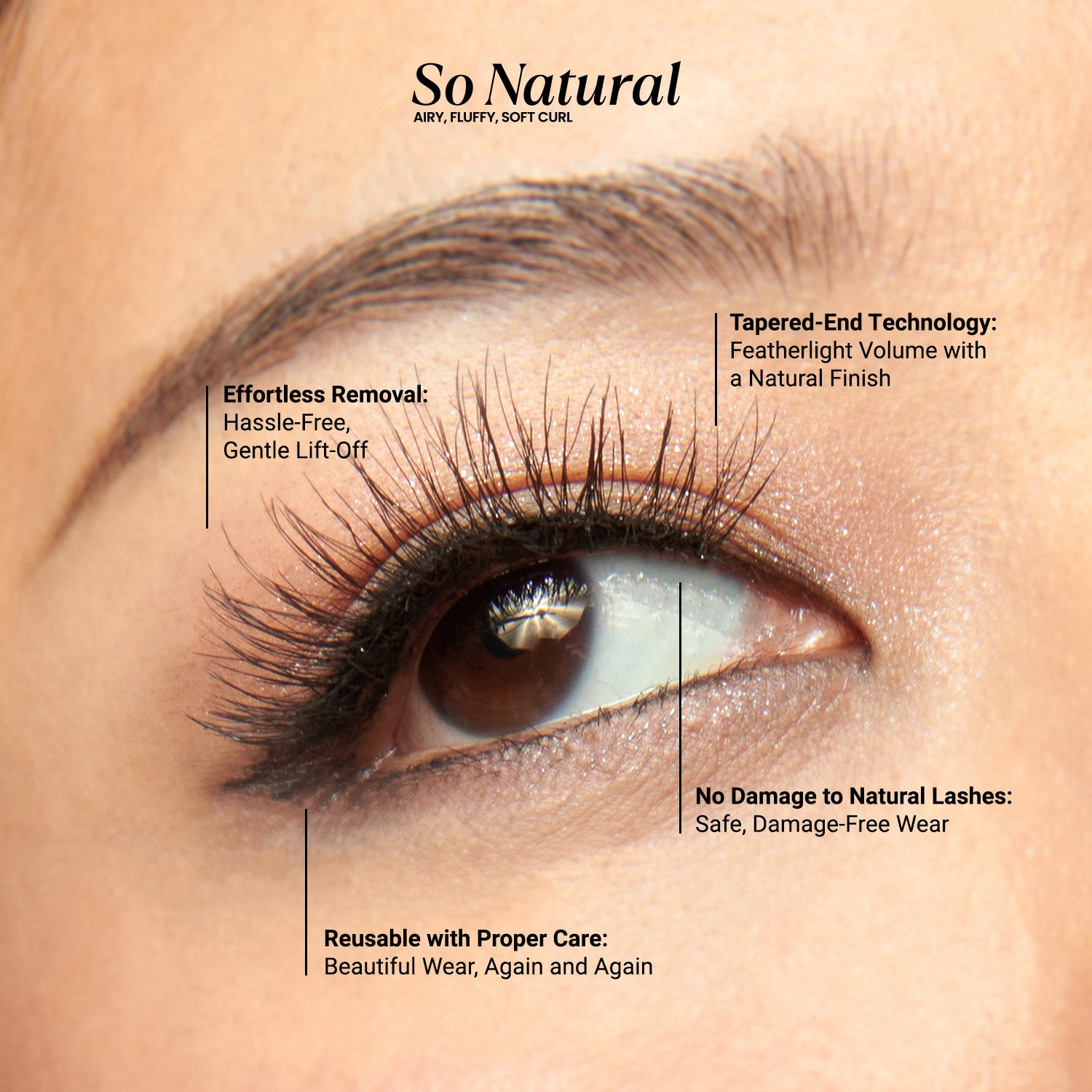 KISS So Natural falešné řasy, „Fluffy Natural“, 10 mm–12 mm, střední objem, 5 párů